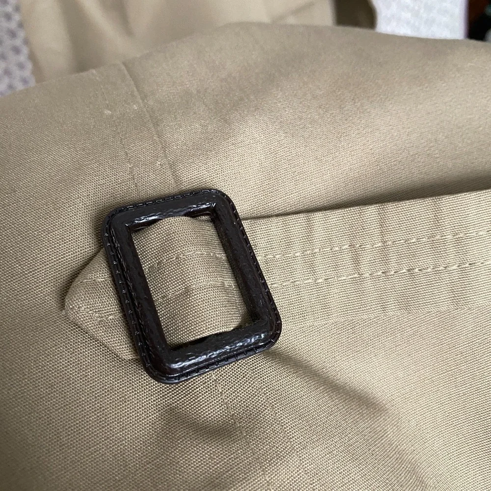 VTG Designer Trench Clarendon Cloth Tan Khaki Double Breasted‎ Belted Coat Sz 42
